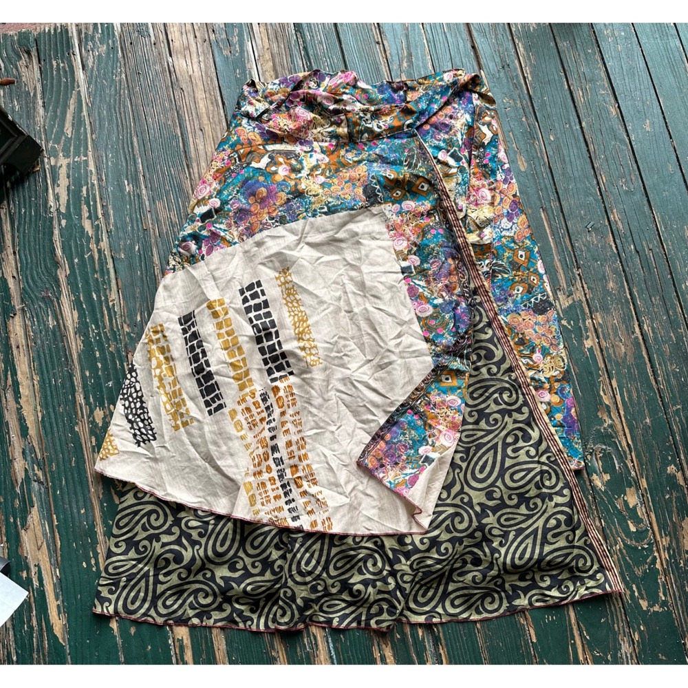 Boho Reversible Silky Wrap Skirt Multi Pattern Floral Paisley Maxi A4417